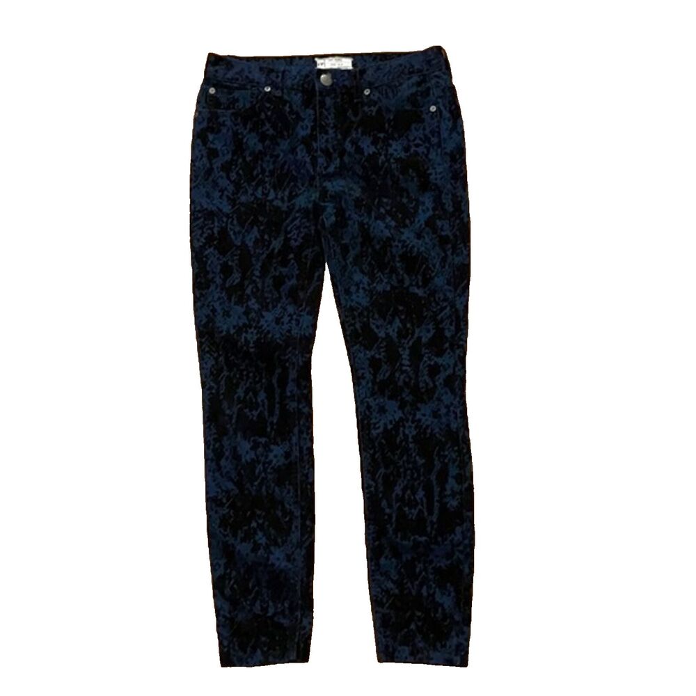 Free People Burnout Velvet Jeans Womens 27 Blue Black Winter Skinny